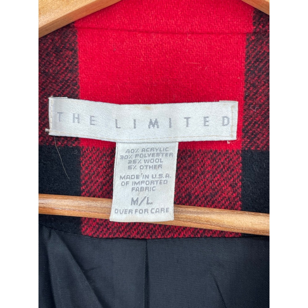 The Limited Women Blazer M/L Jacket Red Black Buffalo Plaid Wool Blend Preppy - Picture 3 of 9